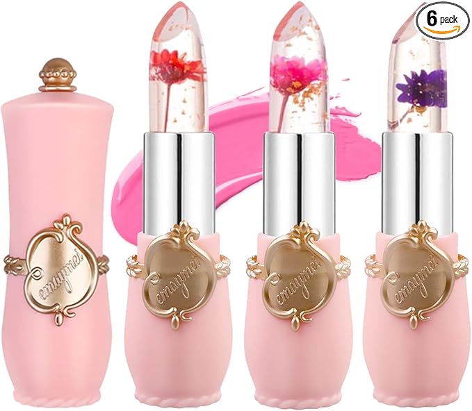 Juego de 6 lápices labiales de gelatina, brillo labial flores transparentes.