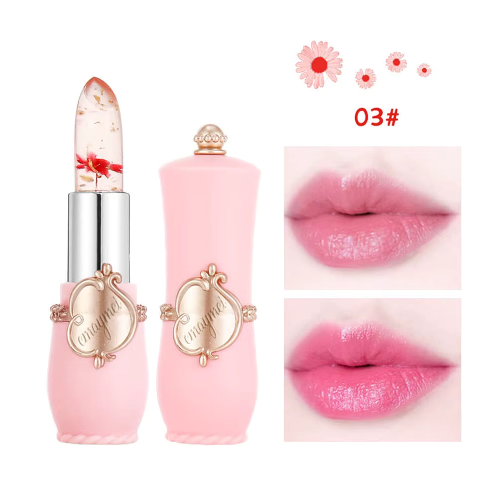 Juego de 6 lápices labiales de gelatina, brillo labial flores transparentes.