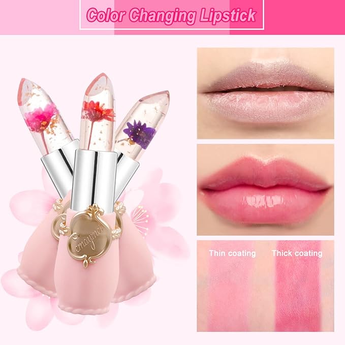 Juego de 6 lápices labiales de gelatina, brillo labial flores transparentes.