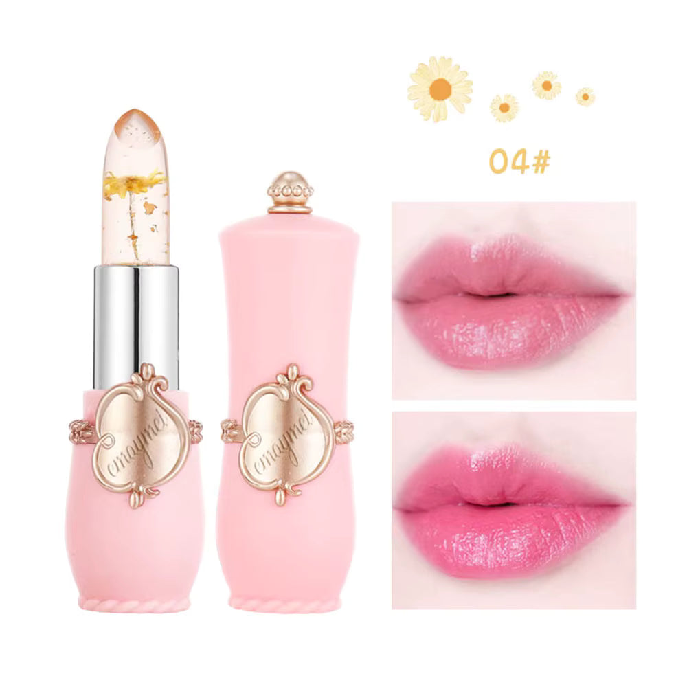 Juego de 6 lápices labiales de gelatina, brillo labial flores transparentes.