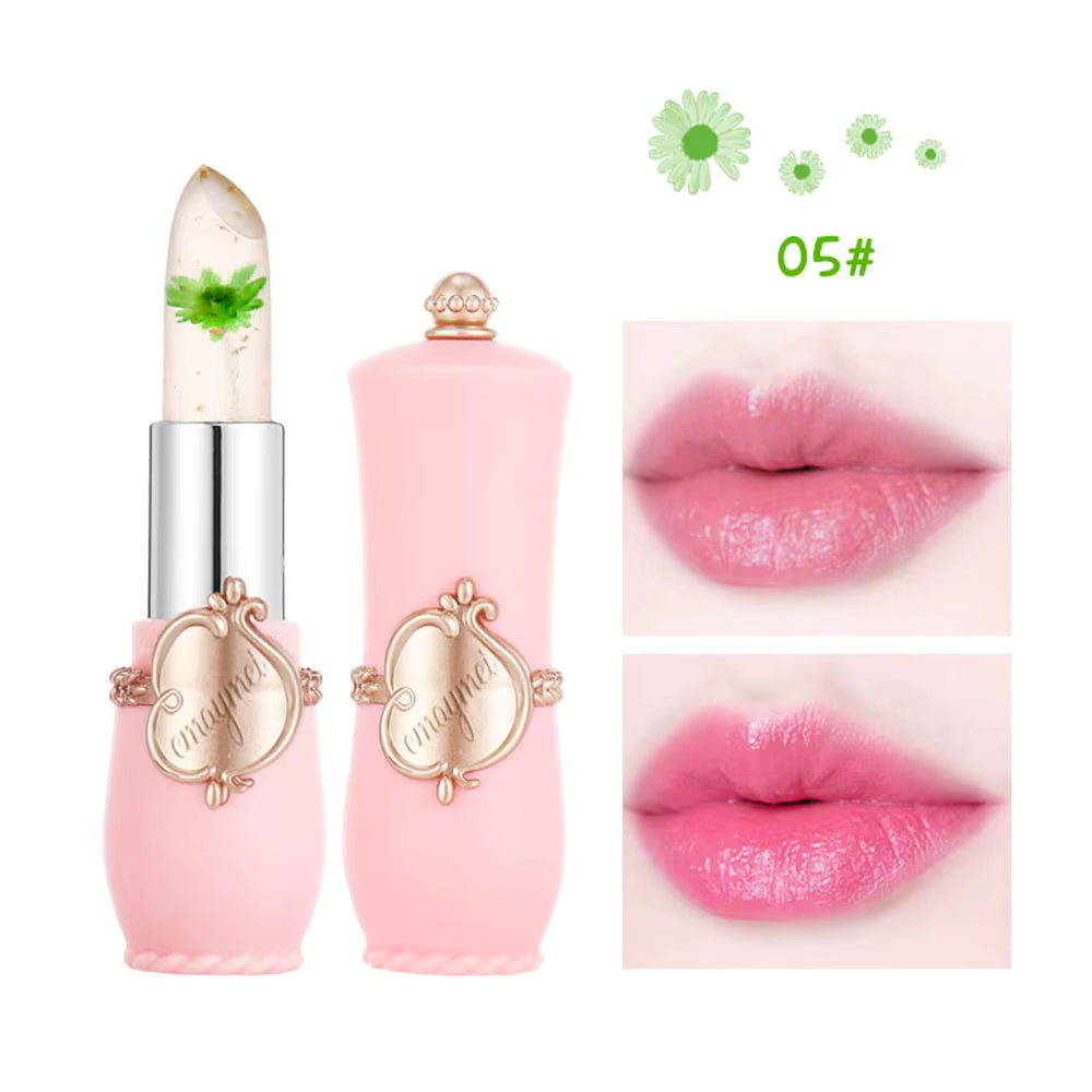 Juego de 6 lápices labiales de gelatina, brillo labial flores transparentes.