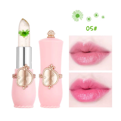 Juego de 6 lápices labiales de gelatina, brillo labial flores transparentes.