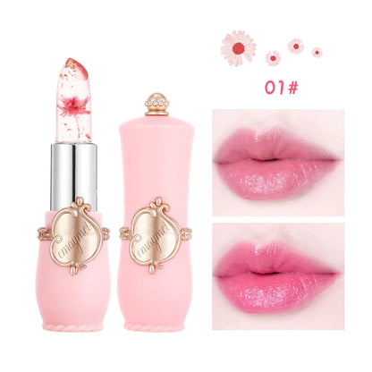 Juego de 6 lápices labiales de gelatina, brillo labial flores transparentes.