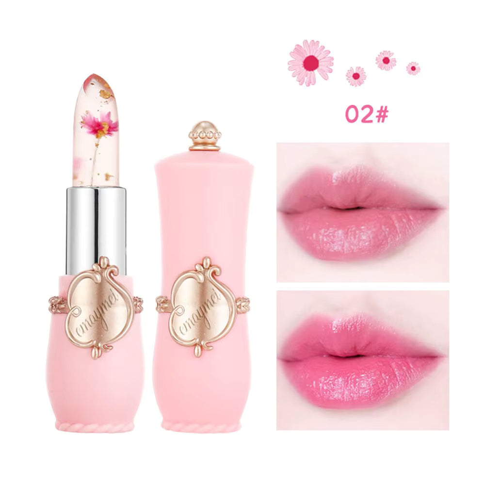 Juego de 6 lápices labiales de gelatina, brillo labial flores transparentes.