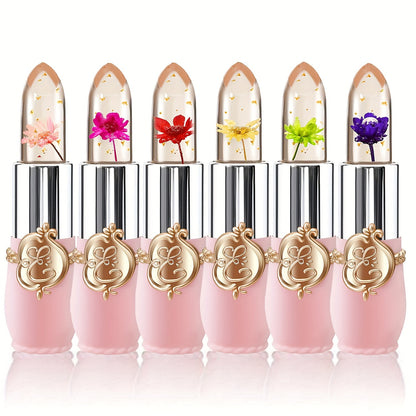 Juego de 6 lápices labiales de gelatina, brillo labial flores transparentes.