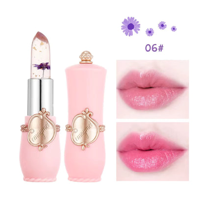 Juego de 6 lápices labiales de gelatina, brillo labial flores transparentes.